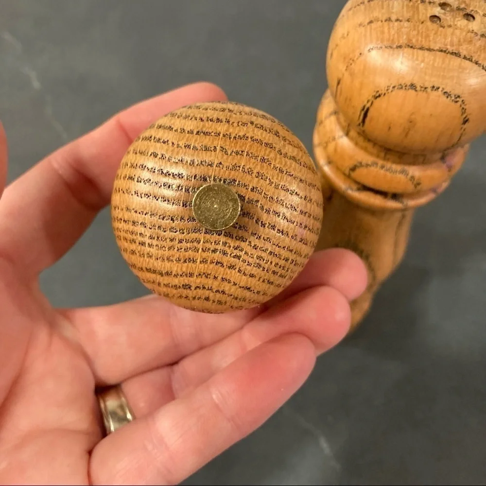 NEW OLD STOCK vintage wooden salt & pepper shaker grinder set